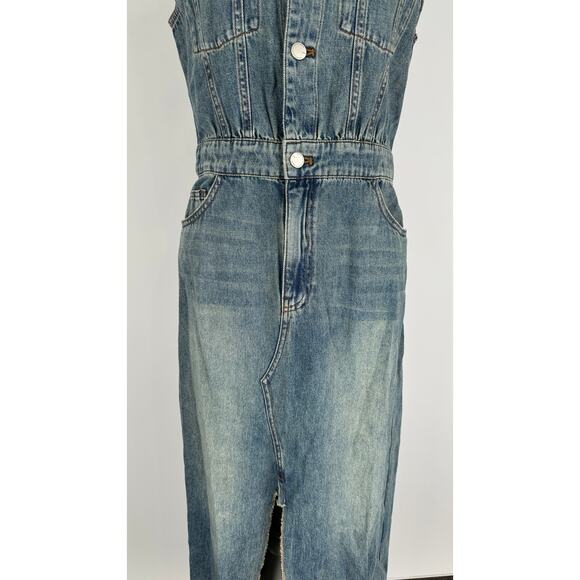 Urban Revivo Split Hem Sleeveless Denim Dress Blue Womens 8 New Jean - Picture 6 of 15